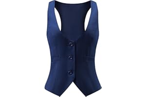 Gowjog Women's Vest, Suit Vest, V-Neck Vests, Vintage Single Breasted Vests with Pockets, Sleeveless Blazer Jackets