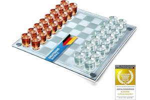 GOODS+GADGETS Drinking Brettspiel aus Glas Spiel Partyspiel für Erwachsene Saufspiel; Gesellschaftsspiel mit Würfel & Shotgläser lustiges Trinkspiel (Schach)