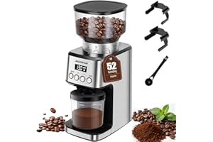 Aigostar Professional Conical Burr Coffee Grinder - 52 Precise Settings, Electric Burr Mill for Espresso, Drip, French Press, Adjustable & Automatic, Stainless Steel - Flavour