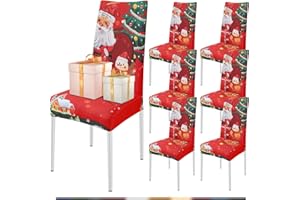 FIGOOO Fundas Sillas de Comedor Navideñas Pack 6 Fundas para Sillas Ajustables Licra Cubiertas para Sillas Extraíbles Funda Decorativa Navideña para Sillas(Papá NoelΜñecos de Nieve,6pcs)