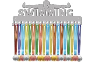 CREATCABIN Porta Medaglie Nuoto Appendiabiti Nuotatore Atleta Premi Espositore Parete Montaggio Decorazione Acciaio Inossidabile Metallo Appeso per Casa Badge Medaglia Ginnastica Oltre 60 medaglie