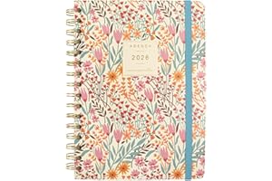 Finocam - Agenda 2026 Semana Vista Horizontal | Enero - Diciembre (12 meses) | Agenda Anual 2026 con goma elástica | Espiral Doble Tapa Dura Moniquilla - Espiga - Español