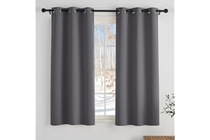 ‎PONY DANCE PONY DANCE Thermovorhang Kälteschutz Ösenschla 2er Set H 137 x B 90 cm Wohnzimmer Vorhänge Blickdicht Gardinen mit Ösen Grau Verdunklungsvorhänge Kurz Blackout Curtains