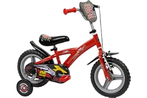Toimsa Disney Cars 12 inch Bicycle, Kids Bike learn to ride, with training wheel stabilisers and mudguard, for children/youth age 3-5 Years, Red and Black