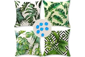 ‎CIRZONE Cirzone wasserdichte Kissenbezugen 4 Stück 45 x 45 cm Dekorative Outdoor Kissen Wasserfest Atmungsaktiv Tropische Pflanzen Kissenbezugen Werden, Einfarbig für Sofakissen Garten Outdoor