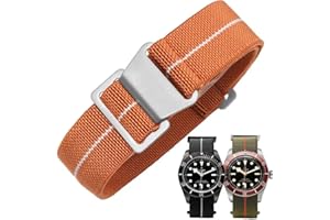 Danxancy French Troops Paratrooper Watchband,Military Elastic Nylon Watch Strap with Hook-and-Loop for Men Women Silver & Black Buckle 18/20/22mm
