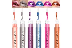 ‎MAYDEAR Maydear Metallic Liquid Lipstick, 6 Farben schimmerndes Lipgloss-Set für Frauen, langlebig, Diamant-Glitzer-Finish, Pearl Glam Lip Stain Make-up für Dress-Up, Cosplay, Halloween