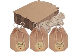 TsunNee Kraftowe papierowe pudełko na cukierki, sześciokątne, na słodycze, na ślub, przyjęcie, kreatywne, na smakołyki, 50 szt.