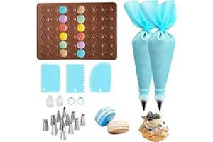 TenaLucy Stampi in Silicone Macarons,39X29Cm Macaron Baking Mat Kit Pasticceria Professionale Decorazione la Torta Kit di Utensili,con 12 Punte Sac A Poche Riutilizzabile,3 Fresa per Dolci Spatola