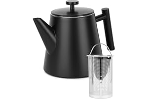 C CASTAGNOLA Castagnola Teekanne mit Filter | Teekanne | Teekanne doppelwandig | Teekanne Edelstahl | Hochwertiger Edelstahl | 1 Liter | 5 Tassen Tee (Schwarz)