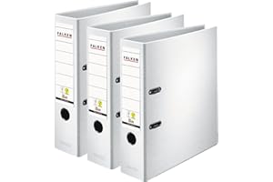 ‎FALKEN Original Falken 3er Pack PP-Color Ordner. Made in Germany. 8 cm breit DIN A4 weiß Vegan Kunststoff-Ordner Ringordner Aktenordner Briefordner Büroordner Plastikordner Schlitzordner