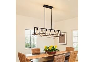 Qcyuui 6-Light Kitchen Island Pendant Light, Rustic Farmhouse Black Industrial Lighting Fixture for Dining Room, Kitchen Island, and Entryway