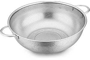 Stainless Steel Colander, Onader 5-Quart Micro-Perforated Colander with Handle, Metal Strainer for Draining Rinsing Washing Pasta Spaghetti Rice Vegetables Fruits, Heavy Duty & Dishwasher Safe - 28cm