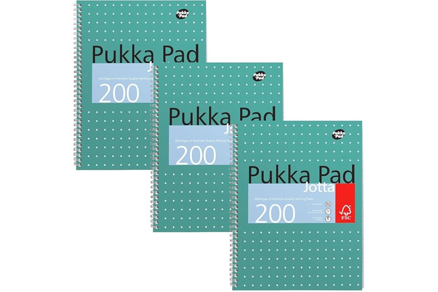 Pukka Pad, A4 Metallic Jotta Book 3 Pack – 21 x 30cm – Wirebound Notebook with 8mm Lines and 80GSM Paper – Features 4-Hole Punch Margins and Perforated Edges - 200 Pages, Green