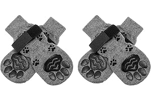 HJKIOPC Hundesocken Indoor Anti-Rutsch Socken für Hunde und Katzen 2 Paar doppelseitige rutschfeste Verstellbare Hundesocken Pfotenschutz Haftsocken für Drinnen Warme Indoor-Hundesocken für Hunde (Grau, L)