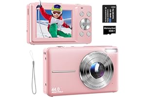 JUKANUR Fotocamera Digitale 44MP 1080P FHD Macchina Fotografica Digitale Compatta con Zoom 16X, Schermo da 2,4",Scheda da 32GB, Una Batteria per Adolescenti, Bambini e Principianti Rosa