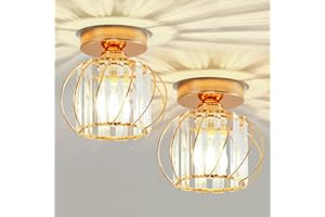 Seruno X Lampadario Moderno in Cristallo, Mini Plafoniera Color Oro con Paralume in Vetro, Plafoniera a Semi-incasso E27 per Soggiorno Camera da Letto Cucina Sala da Pranzo Corridoio Bagno Ingresso