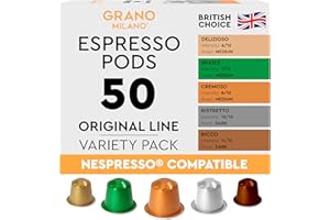Grano Milano Variety Pack Coffee Capsules - 50 Aluminium Coffee Pods Compatible with Nespresso Original Line, Medium And Dark Roast, Made In Italy