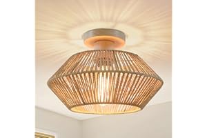 ‎LYNPON LynPon Bohemian Deckenleuchte aus Gewebtem Rattan Handgefertigter Käfig Kronleuchter Bauernhaus Natürliche Mini Rattan Lampe für Wohnzimmer, Schlafzimmer, Küche