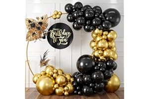 KEPMOV Black and Gold Balloon Garland Kit, Metallic Gold and Black Balloon Arch Kit, Black and Gold Balloons Different Sizes 18/12/10/5 inch for Graduation Birthday Anniversary Bachelorette Party Decorations