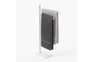 Relaxdays Portasciugamani a 2 Bracci Mobili, Piantana Bagno, HLP: 78,5x33,5x14 cm, Porta Asciugamani in Metallo, Bianco, 80% Acciaio Inox