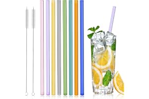 8 Färgade Sugrör i Glas - Flerfärgade Raka Återanvändbara Glassugrör Med 2 Rengöringsborstar för Cocktails och Smoothies
