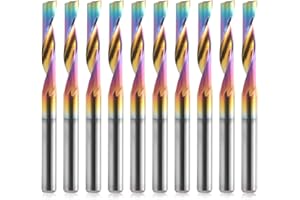 TRVOXVIQ 10 PCS CNC Single Flute Router Bits DLC Coating End Mill 1/8 Inch Shank,1/8 Inch Cutting Dia,15mm（0.59”） Cutting Length, Solid Tungsten Carbide Alloy CNC Bits Mill, Milling Cutter for Aluminum