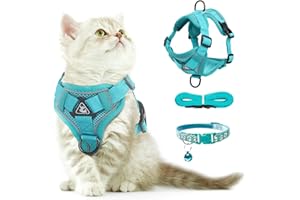 FINEASY Katzengeschirr mit Leine Ausbruchsicher und Katzenhalsband, Verstellbares Katzenleine mit Geschirr, Geschirrset Cat Harness Weich Softgeschirr für Katze Kitten Hunde Brustgeschirr (Grün, S)