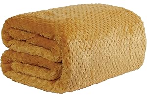 Dreamscene Luxury Waffle Mink Honeycomb Faux Fur Warm Throw Over Sofa Bed Soft Blanket, Mustard Yellow - 150 x 200cm