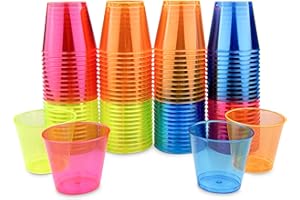 Elsrantor 100 Pezzi Bicchieri Plastica Rigida Lavabili, Bicchierini Liquore da Colpo, Bicchiere Plastica Dura Colorati, Travel Shot Glass Riutilizzabili(30Ml), per Compleanni, Feste, Degustazioni