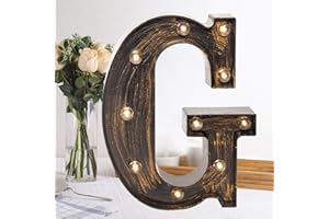 OYCBUZO Golden Black Led Marquee Letter - Industrial, Vintage Style Light Up Alphabet Letter Sign for Cafe Wedding Birthday Party Christmas Lamp Home Bar Initials Decor - G