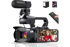 PITIKI Videokamera Camcorder 6K 64MP 18X Digitalzoom Vlogging Camera mit IR Nachtsicht für YouTube, HD Webcam WiFi Video Kamera Recorder mit 4500mAh Akku, SD-Karte, Stabilisator, Mikrofon und Fernbedienung