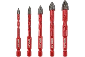 FOCSTOL Set de Foret Sec - 5 pièces 5/6/8/10/12mm Foret au Carbure avec Changement Rapide de Tige Hexagonale pour Bois Plastique Maçonnerie Céramique Béton Marbre