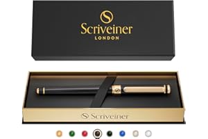 Scriveiner Stylo Roller Coffret Stylo Roller Noir Laqué Finition Plaqué or véritable, Rechargeable, Beau Cadeau pour Homme & Femme avec Boîte, Accessoire de Bureau Professionnel
