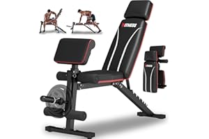 GIKPAL 360KG Hantelbank Klappbar Verstellbar, Multifunktion Trainingsbank mit Beincurler, Schrägbank, Bankdrücken Bank mit Verstellbar 7Fach Rückenlehne für Ihr Home-Gym Ganzkörper Krafttraining
