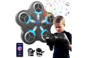 Eznaobo Máquina de boxeo musical, máquina de boxeo montada en la pared con guantes de boxeo, 3 velocidades y luz LED, máquina de boxeo inteligente Bluetooth, máquina de boxeo para niños y adultos