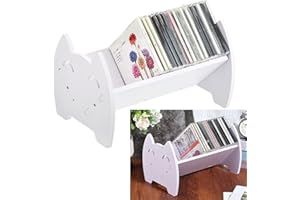 Rainmae CD Holder Desk Video Game Storage Organizer, PVC DVD Storage Rack with Cute Smile Face, Game Box Display Stand for DVDs PS4 PS5 Video Cases Books, Holds 30 CD Case, Easy Assembly, White
