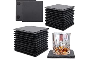 ‎VIBRATITE 24 Stück quadratische Schiefer-Getränke-Untersetzer, VIBRATITE 10,2 cm, schwarzer Schieferstein-Untersetzer mit kratzfester Unterseite für Getränke, Bar, Küche, Heimdekoration