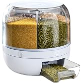 Tyenaza 360° Rotating Grain Dispenser, PP Storage Container with 6 Grids, Rotating Vegetable Dispensers with Removable Lid, f