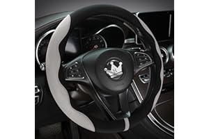 HighnessHwoo Luxury Alcantara Steering Wheel Cover for Cars, Soft Leather Padded Wheels Cover for F150, Trucks, Jeep, Van, Auto, Thin Large Car Handle Cover, Universal Fit, Anti Slip, 39-41cm, Grey