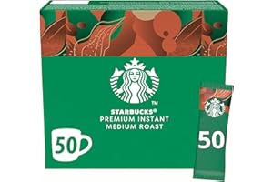 STARBUCKS Medium Roast - 50 Sticks Café Soluble - Café Noir Instantané 100% Arabica - Profil équilibré et Intensité Moyenne - Facile à Emporter - Boîte de 50 Dosettes de 2,3g - 115g