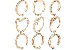 Rajnard Anneau d'orteil Toe Rings Bague de Jointure Anneau de Doigts Acier Chirurgical réglable Bande Anneau Fleur pour Femmes Filles Argent/Rosegold 2 pièces Ensemble