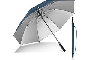 ZOMAKE Ombrello UV, Sun Umbrella Golf Anti UV per Sole UPF 50+, 157cm Ombrelli Pioggia Grande Antivento Automatico per Donna Uomo (A-Argento Blu Marino)