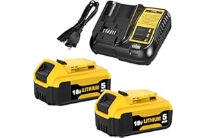 Goodexo 2X batería de Repuesto para Dewalt 18V 5,0Ah/5000mAh 18V batería + para Dewalt Cargador 18V 3A DCB182 DCB180 DCB184 DCB200 DCB182 DCB181 DCB201 (Amarillo)
