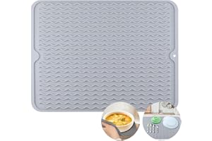 Juxtaposia Abtropfmatte aus Silikon,40x30 cm Abtropfmatte für Geschirr,Silikon Drainagematten für Geschirr.（dunkelgrau）