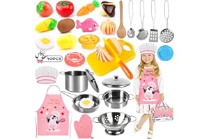 Frasheng Accessoire Cuisine Enfant 30 Pcs - Pots et Casseroles en Acier Inoxydable, Ustensiles avec Tablier, Jeu de Rôle Chef pour Garçons et Filles
