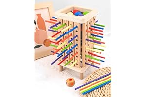 HUIFENGJIE Juego de Tablero Montessori, con 42 Palitos Coloridos y Dados, Montessori Juguetes, Juego de Torre de Madera, Juego Educativo Familiar, Juego de Habilidades Motoras Finas Juegos de Tablero Familiares