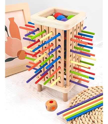 Idena 40088-Jeu de Voyage branlante en Bois, Jeu d'adresse avec 54 Briques et Sac de Rangement, env. 4.8 x 4.8 x 14.4 cm Grande Tour à empiler, 40088