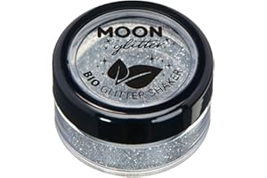 Paillettes biodégradables Eco Glitter Shakers de Moon Glitter - 100% Cosmetic Bio Glitter pour le visage, le corps, les ongles, les cheveux et les lèvres - 5g - Argent