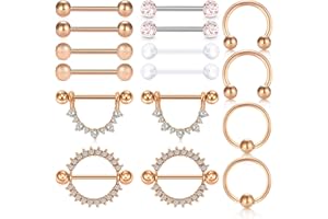 Rajnard Piercing Téton Piercing Mamelon 14G Acier Chirurgical et Plastique Acrylique avec Zircon Anneau de Coeur Barbells Bijoux de Piercing